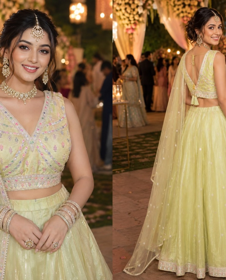 GREEN - Green Viscose Embroidered Work Lehenga Choli for Ceremonial
